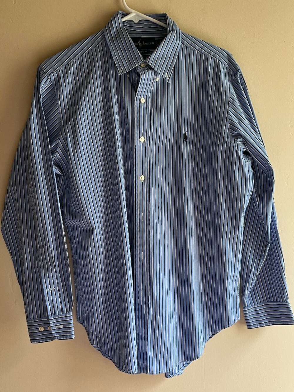 Ralph Lauren classic fit blue white striped dress shirt preppy coastal nautical